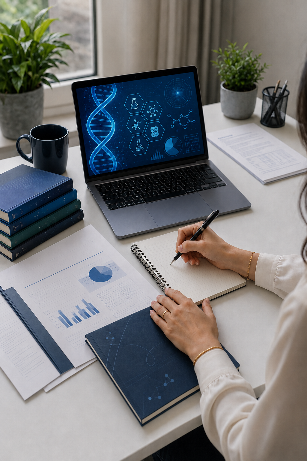 Profissional de Medical Writing em escritório moderno